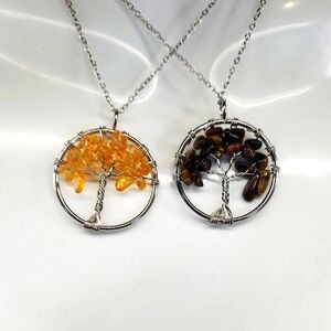 Natural Gemstone Tree of Life Necklace Set #4 – 2 for $12 – Citrine & Tiger Eye